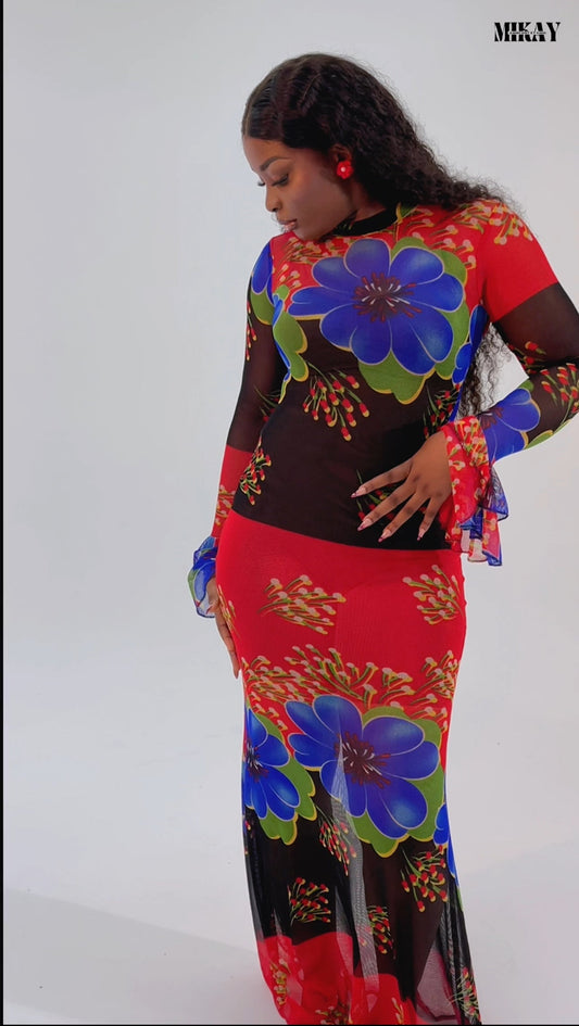 Floral mesh maxi dress