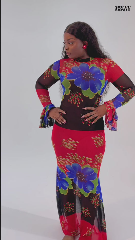 Floral mesh maxi dress