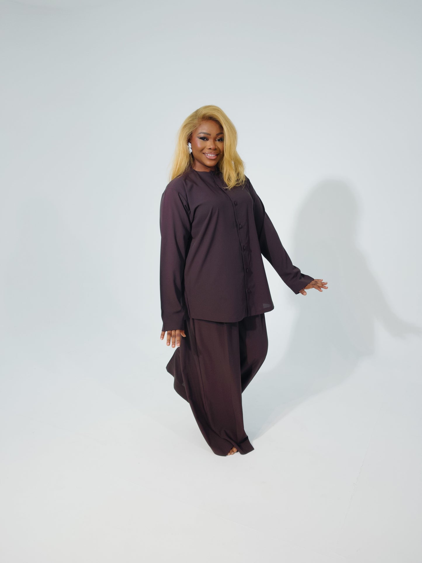 Coffee brown two piece trouser set