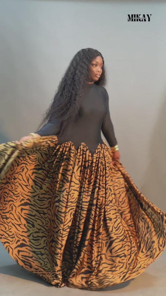 Black and animal print maxi dress